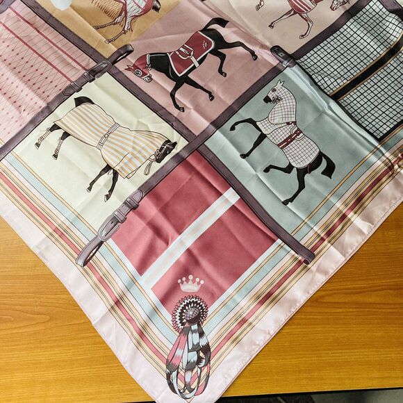 Unbranded Accessories - Various Horses Theme Scarf Pink Mauve Ivory Square 35" x 35"